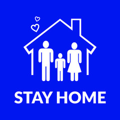 Blue stay home symbol with heart icon