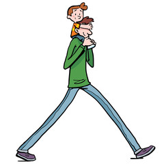 walking the child with the father on his shoulders