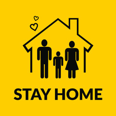 Yellow stay home symbol with heart icon