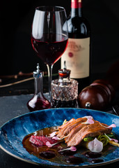 duck breast with pear and berry sauce