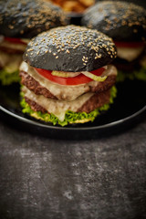 Double beef burger with vegetables and cheese