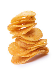 Pile of potato chips fluted isolated