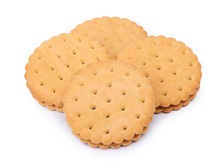 Stack of double round biscuit cookies isolated on white