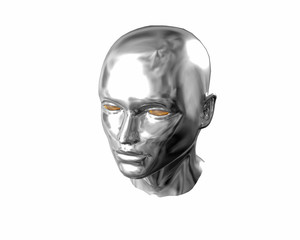 Silver liquid face 3D rendering