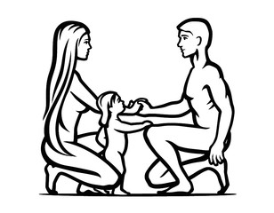 Family. Two young people with a child