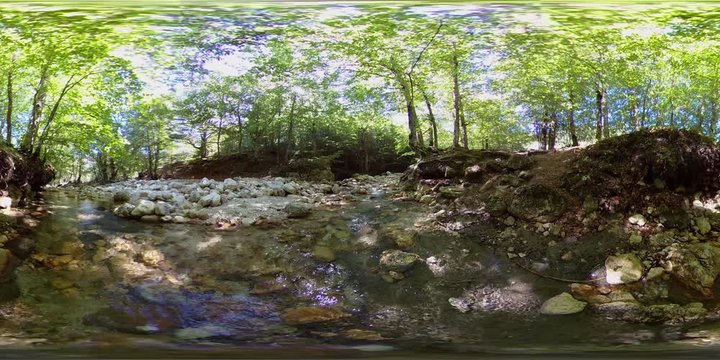 360 VR River from Waterfall In Mountains