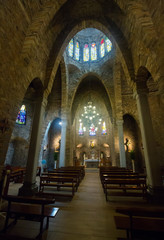 Fototapeta na wymiar Arch barrels of impressive chapel in complex of Del Santo Cristo, Igualada, Spain