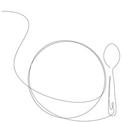Spoon and plate one line drawing, vector illustration