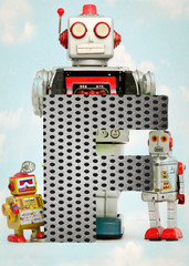 Fototapeta premium big letter F retro robot poster 