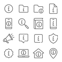 Information icon illustration vector set. Contains such icon as Info, Helpdesk, FaQ, About, Details, Mobile, Document and more. Expanded Stroke