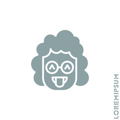 teasing emoji. Vector girl, woman icon of cartoon teasing emoji with tongue and winking eyes in style emoticon. gray on white background 