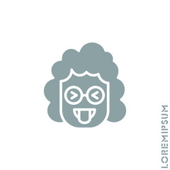 Mocking Funny Humor Eyes Closed Emoticon girl, woman Icon Vector Illustration. Style. gray on white background