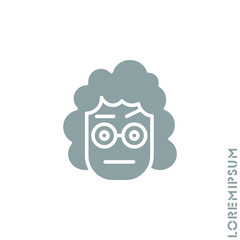 Confused Thinking Emoticon girl, woman Icon Vector Illustration. Style. gray on white background