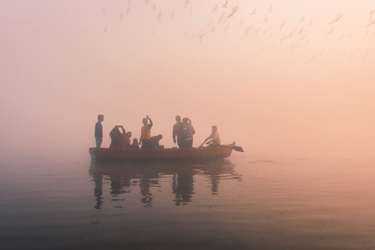A Sky painted by birds.
A boat ride in morning in Yamuna river in Delhi