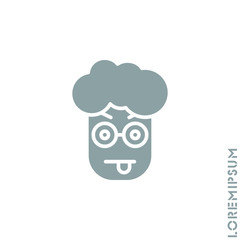 Mocking teasing and angry boy, man icon. showing tongue and frowning eyebrows Emoticon Icon Vector Illustration. Style. gray on white background 