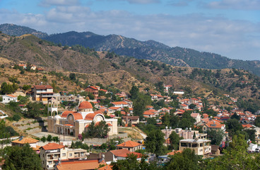 Fototapeta premium The view of Kakopetria village upon the foothill of the Troodos Mountain. Nicosia District. Cyprus