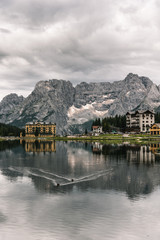 Panorama landscape of Misurina lake in Italy