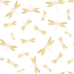 Dragonfly modern seamless pattern. Repeating clothes textile print with flying adder insects. 