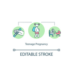 Teenage pregnancy concept icon. Adolescence motherhood. Postpartum syndrome in young mom. Sexual education idea thin line illustration. Vector isolated outline RGB color drawing. Editable stroke
