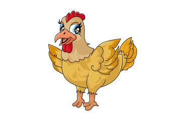 A happy beautiful brown hen and cute, design animal cartoon vector illustration