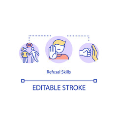 Refusal skills concept icon. Reject unwanted intimacy. No intercourse without consent. Sexual education idea thin line illustration. Vector isolated outline RGB color drawing. Editable stroke