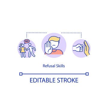 Refusal Skills Concept Icon. Reject Unwanted Intimacy. No Intercourse Without Consent. Sexual Education Idea Thin Line Illustration. Vector Isolated Outline RGB Color Drawing. Editable Stroke