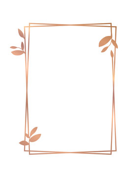 Rose gold frame with leaves. Vector gold floral frame.  