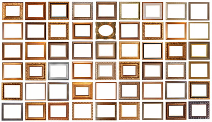 frames for paintings antique gold gilding set isolated on white background