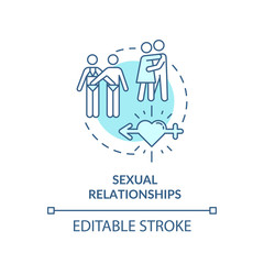 Fototapeta premium Sexual relationships concept icon. Adult intimate life, sex education idea thin line illustration. Girlfriends and boyfriends, lovers sector isolated outline RGB color drawing. Editable stroke
