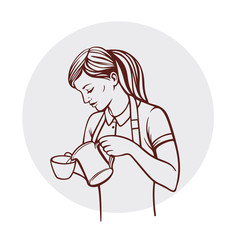 Young barista woman. Vector illustration. Woman in a coffee bar. Coffee concept. Restaurant concept.