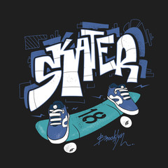 Skate board typography, urban t-shirt graphics, vectors.