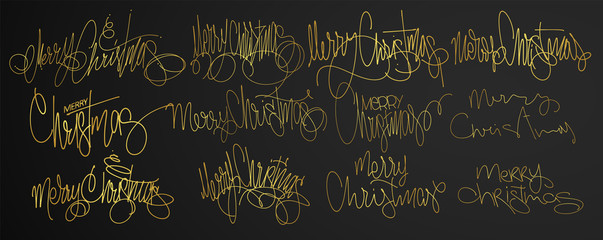 Golden text Merry Christmas lettering Design Set. Vector illustration