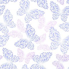 Seamless background with blue butterflies