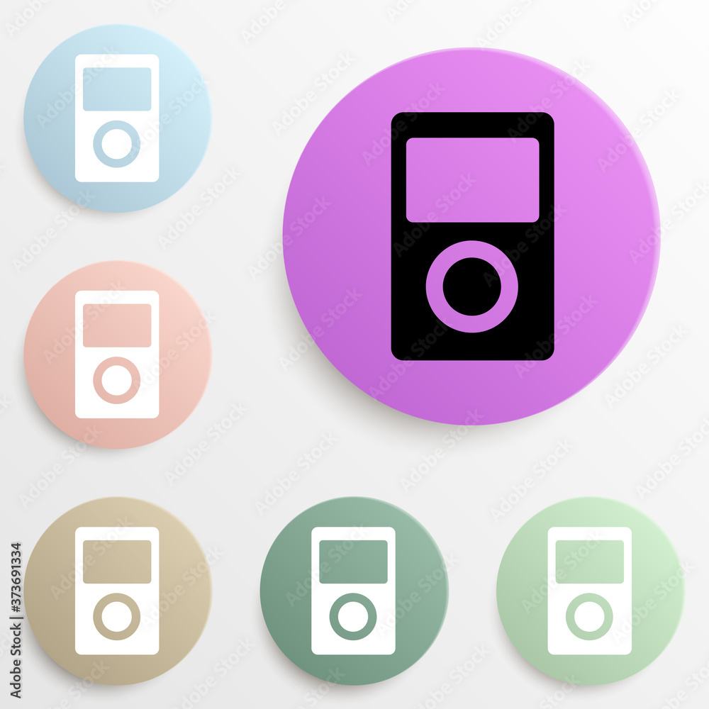 Poster music player badge color set. simple glyph, flat vector of web icons for ui and ux, website or mobil