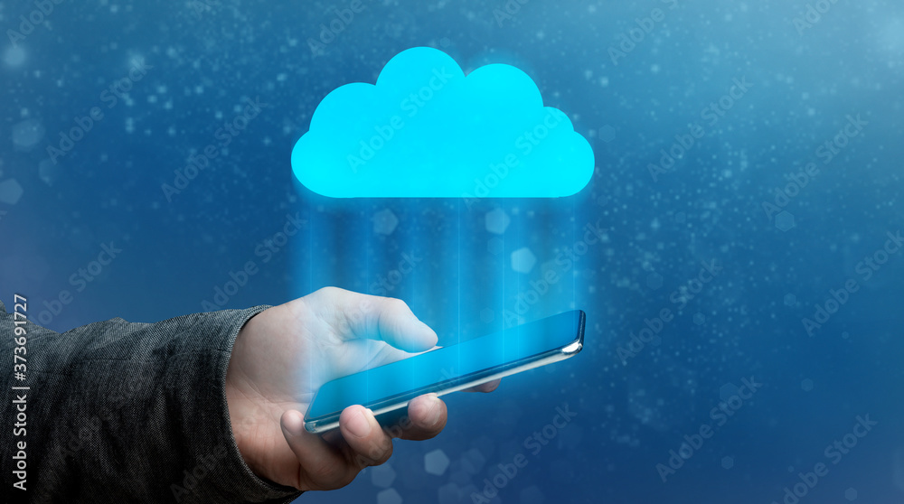 Poster Conceptual Image Of Smartphone Synchronising Virtual Data From Cloud Storage
