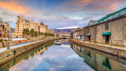 Cityscape of Otaru, Japan canal and historic warehouse, Sapporo
