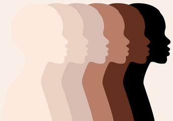 Femmes africaines, silhouettes de profil, couleurs de peau, vecteur