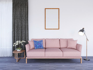 Interior Living Room Frame Photo Mockup. 3D Rendering, 3D illustration.