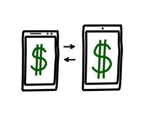 Smartphone on a white background. Dollar. Vector illustration.