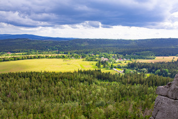Fototapeta na wymiar Scenic view from the table mounain in Gór Stolowych National Park, Silesia, Poland
