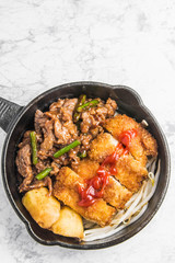チキンカツと焼き肉ランチ