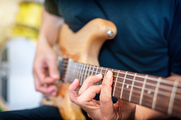 guitarist plays Repetition of rock music band.