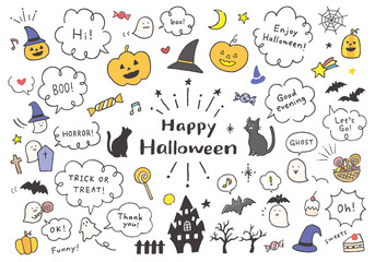 ハロウィンイラストと吹き出し素材のセット（カラー）