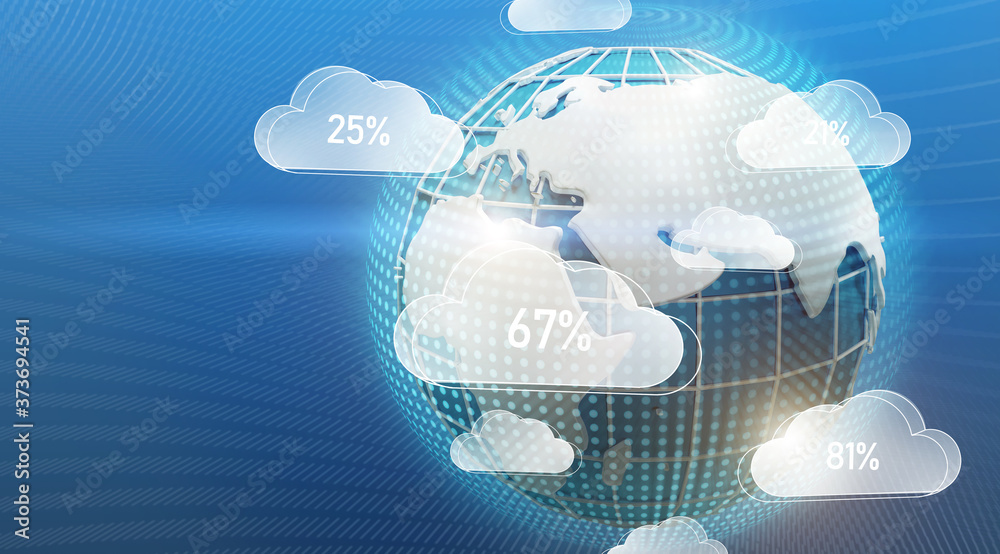 Poster 3d Rendering Illustration For Cloud Data Storage Concept With Abstract Futuristic Globe