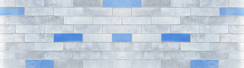 White grey gray blue light brick tiles wall texture wide background banner panorama