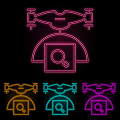 drone with parcel color neon set. Simple thin line, outline vector of drones icons for ui and ux, website or mobile application