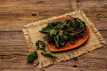 Dry leaves and flowers of nettle for cooking healthy herbal tea