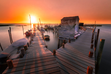 Sunset Carrasqueira Palafitic Sea Port