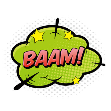 Comic speech bubbles with text BAAM !. Vector bright dynamic cartoon illustrations isolated on white background.