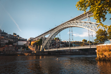 Fototapeta na wymiar Look at Porto with Douro river and famous bridge of Luis I, Portugal.